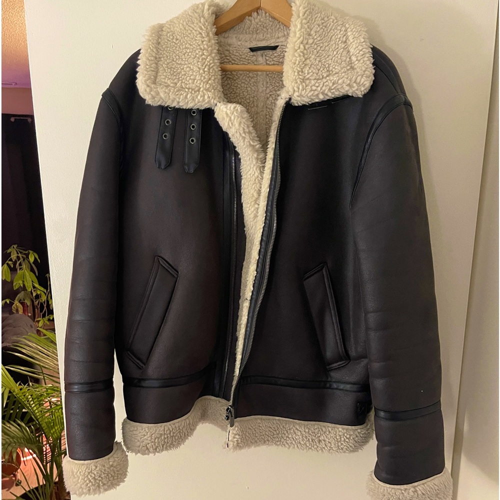 Faux Shearling Aviator Coat